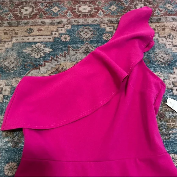 NWT AQUA• Pink Scuba Ruffled One-Shoulder Flounce Sheath Dress XS NEW $88 - Picture 5 of 9